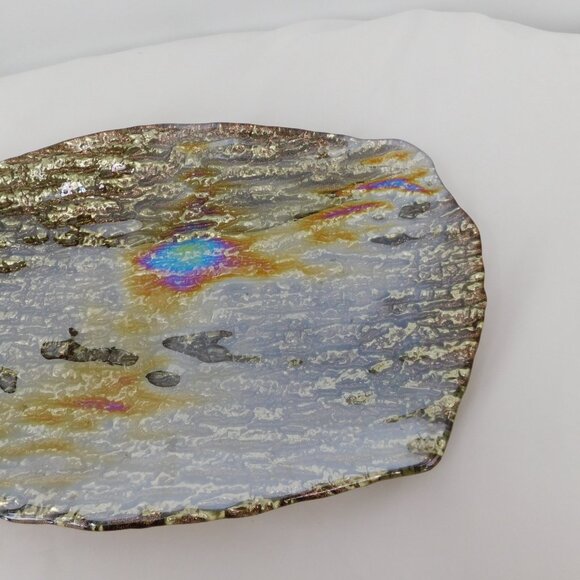 Pomegranate Romos Amber Console Serving Dish Pearlized Gold Glass 14" x 9.5" - Picture 3 of 11